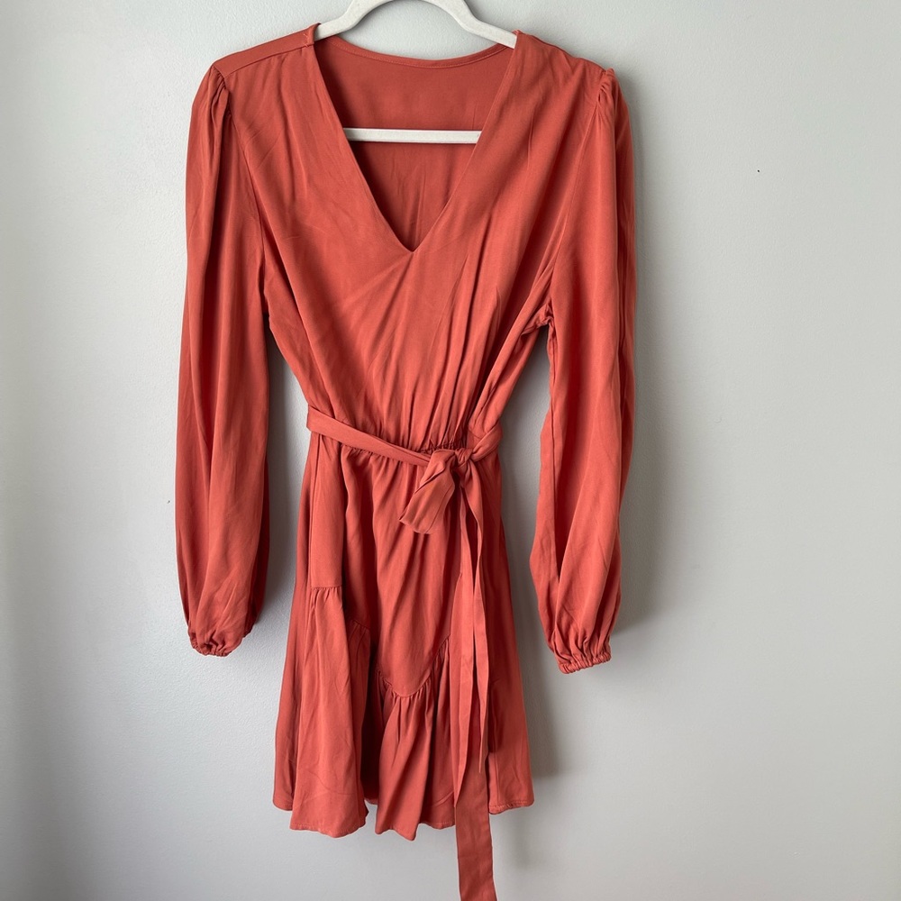 Zara Orange Wrap Sundress with Bishop Sleeves